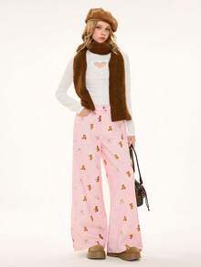 ROMWE Kawaii 可爱公主辣妹熊印花女式牛仔裤 - 粉色 - 查看 2