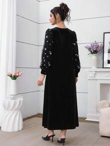 Al Najma Váy hai lớp thêu lưới nhung đen - màu đen - Xem 3