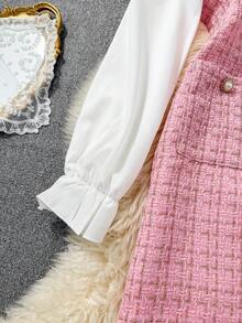 GlowEve 女士格子拼接系领纽扣设计优雅二合一连衣裙 - 粉色 - 查看 4