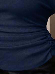 SHEIN Clasi Plus Size Pearl Button Decorated Knit Pullover Sweater, Casual & Elegant For Commuting - Navy Blue - View 6
