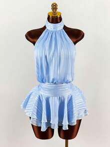 Amplova Romantic Coastal Blue Party/Date Mini A-Line Halter Dress For Women - Blue - View 3