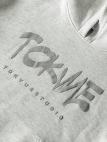 TOKVUE 男士字母印花长袖口袋休闲连帽衫 - 淺灰色 - 查看 6