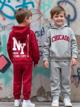 4pcs/Set Boys Letter Print Hoodie Sweatshirt & Knit Pants Casual Sports Outfit, Suitable For Autumn/Winter