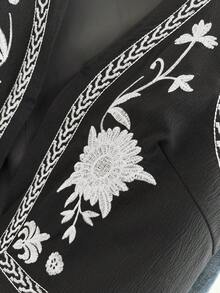 Franclia Chaleco informal con abertura frontal y bordado floral para mujer - Negro - Ver 4