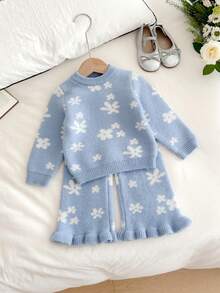 SHEIN New Fashionable Versatile Cute Jacquard Casual Baby GirlSweater Set Baby Knitwear Baby Knit Two Pieces Knit Set Baby Set Autumn Winter Baby Sweater Set Autumn And Winter Two Pieces Suit Baby Girl Warm Sets Two Pieces Sets Baby Set Autumn Winter Season Baby Knitwear Baby Clothes Girl Fall Sweater Knit Two Pieces Baby Girl Clothes Fall Outfits Winter Outfits