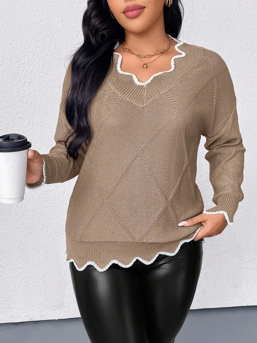 EMERY ROSE Áo len chui đầu dài tay trễ vai cỡ lớn cho nữ, mùa thu/đông - Màu Khaki - Xem 1