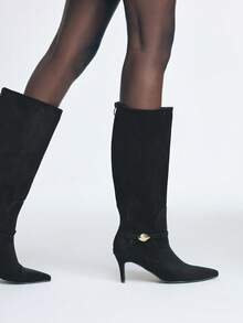 Mnmlis Botas de tacón fino con punta puntiaguda y cremallera en la parte trasera para mujer - Negro - Ver 1