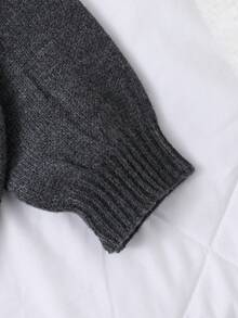 SHEIN Playful Pals 小女孩超甜美可爱娃娃款精致刺绣领圆领灯笼袖粗针织毛衣，适合秋冬季穿着 - 灰色 - 查看 5