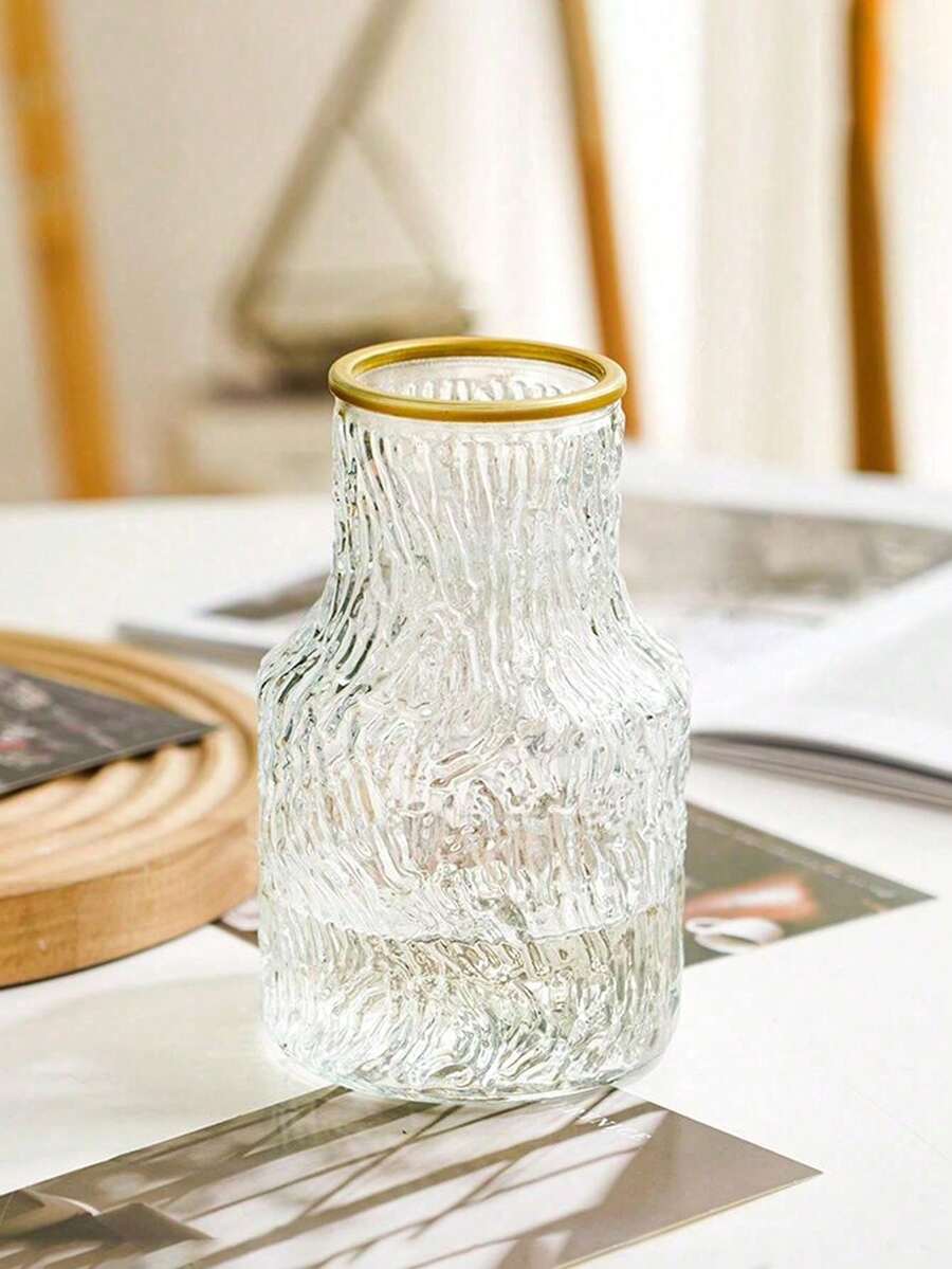 1个玻璃花瓶,现代透明纹理花瓶,适用于家居装饰、花瓶、中心摆件、餐桌装饰礼品。 - 無色 - 查看 1