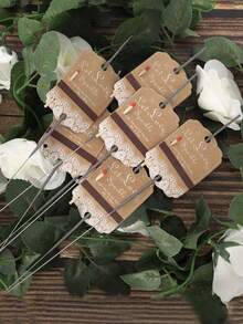 80个乡村风白色蕾丝婚礼烟花标签，带火柴盒和点燃棒，婚礼派对回礼送别标签，牛皮纸装饰（仅包含标签）