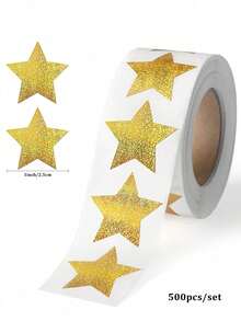 500 Sheets/Set 1set/2sets/3sets Laser-Cut Fine Sand Gold Five-Pointed Star Graffiti Stickers, Waterproof Self-Adhesive Paper, For Gift Wrapping, Mobile Phone Back Decoration, DIY Bags - Multicolor - View 2