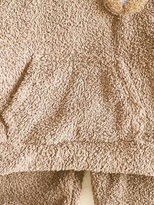 2件套男童可爱熊耳连帽衫和宽松长裤棕色毛绒舒适休闲家居服套装