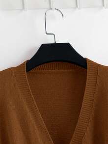 Lyxana New Elegant Button Decor Pullover Sweater, Minimalist European & American Style Fashion Knit Top - Camel - View 3