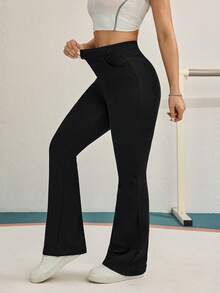 Flexra Women's Solid Color Pocket Flare Leg Elegant Fashion Jeans - Black - View 6