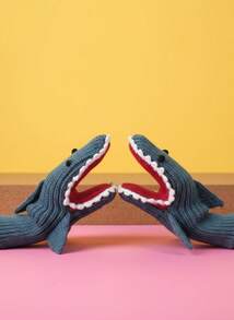 Joivida Creative Shark Knitted Gloves Fingerless Mittens Warm Soft Plush Winter Accessories For Women Men Christmas Gift Holiday Party Fashion Novelty Present - Multicolor - View 2