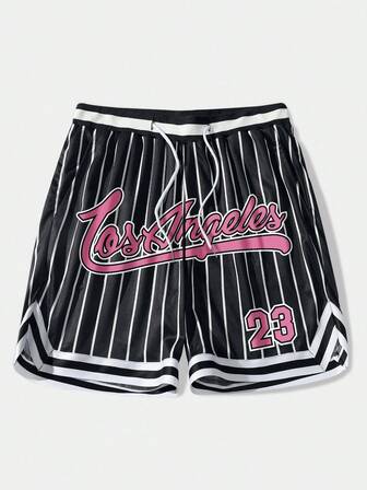 Prep Pantaloncini casual larghi da uomo con vita con coulisse e stampa a righe