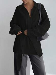 DAZY Women's Half-Placket Side Tie Pullover Casual Elegant Shirt