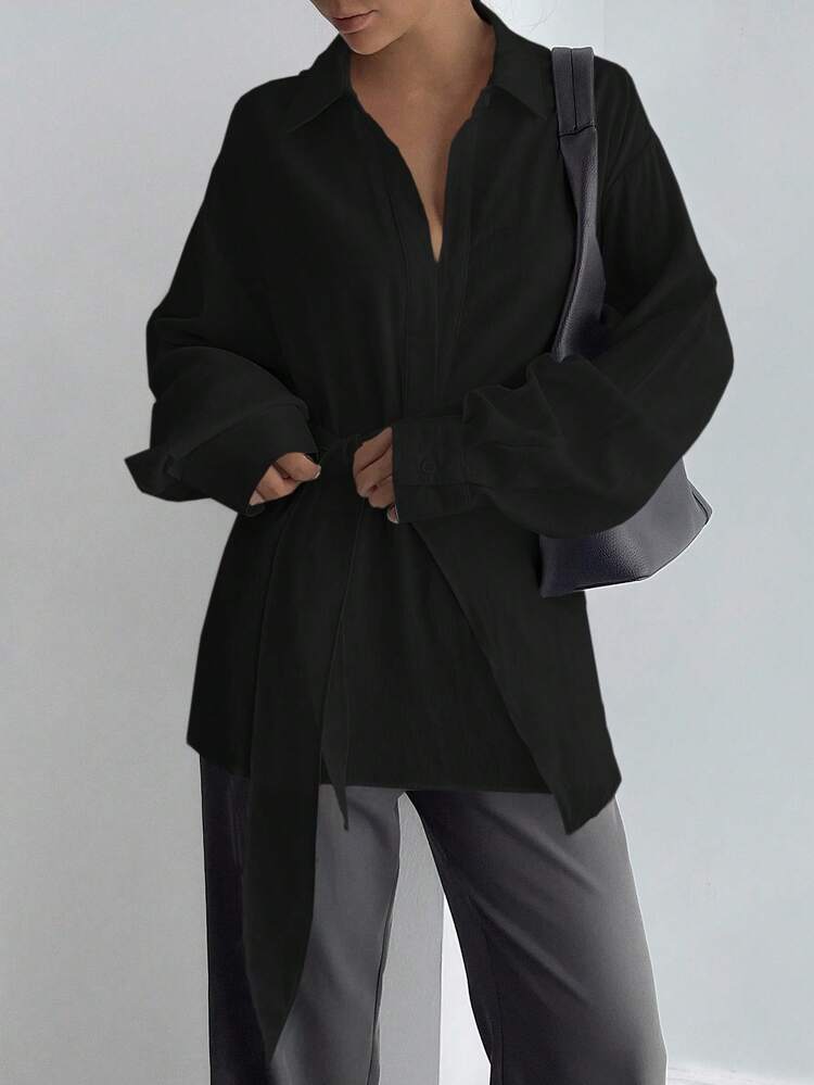 Women's Half-Placket Side Tie Pullover Casual Elegant Shirt