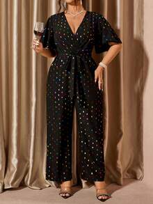 Cravure Bộ đồ liền thân thanh lịch đính sequin laser cỡ lớn cho nữ - màu đen - Xem 5