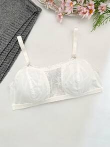 大码女士无钢圈舒适性感蕾丝拼接文胸 - 白色 - 查看 3
