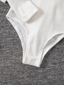 5件套女童针织圆领荷叶边长袖白色连体衣休闲百搭修身打底衫，秋冬季 - 白色 - 查看 3