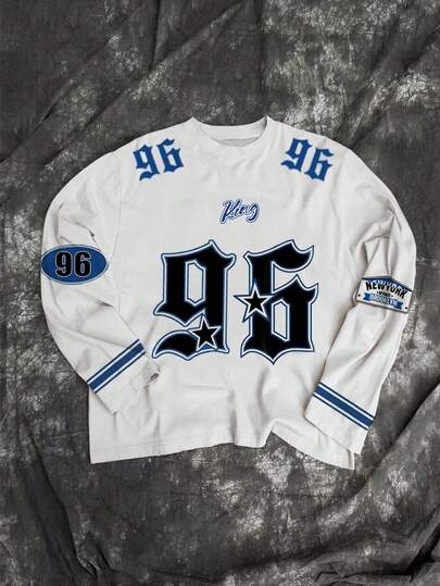 Manfinity Dauomo 男士休闲数字图案圆领长袖T恤，秋季款