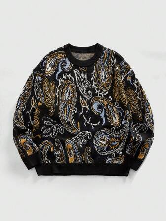 Men's Crew Neck Cashew Pattern Vintage Knit Sweater