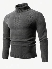 Calvornis Men's Casual Turtleneck Long Sleeve Sweater, Autumn/Winter - Grey - View 3