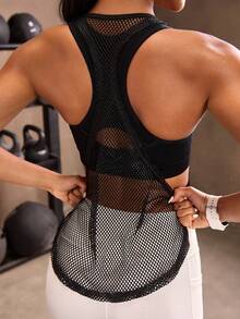 Powerista Top tank deportivo con abertura de espalda nadador bajo curvo - Negro - Ver 2