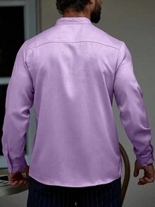 Manfinity Homme 男士纯色单排扣休闲/商务长袖衬衫 - 淡紫色 - 查看 2