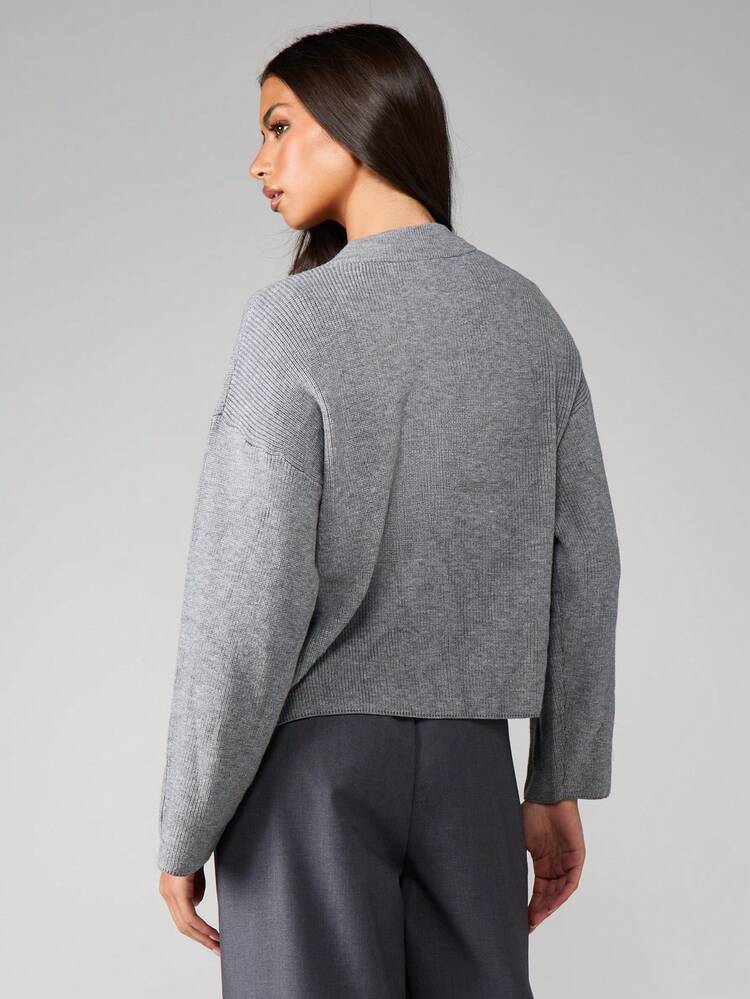 MISSGUIDED Ribbed Knit Zip Up Cardigan With Logo Embroidery Long Sleeve Casual Fall Winter Layering Essential