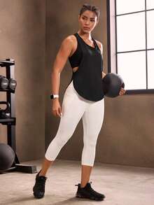 Powerista Top tank deportivo con abertura de espalda nadador bajo curvo - Negro - Ver 7