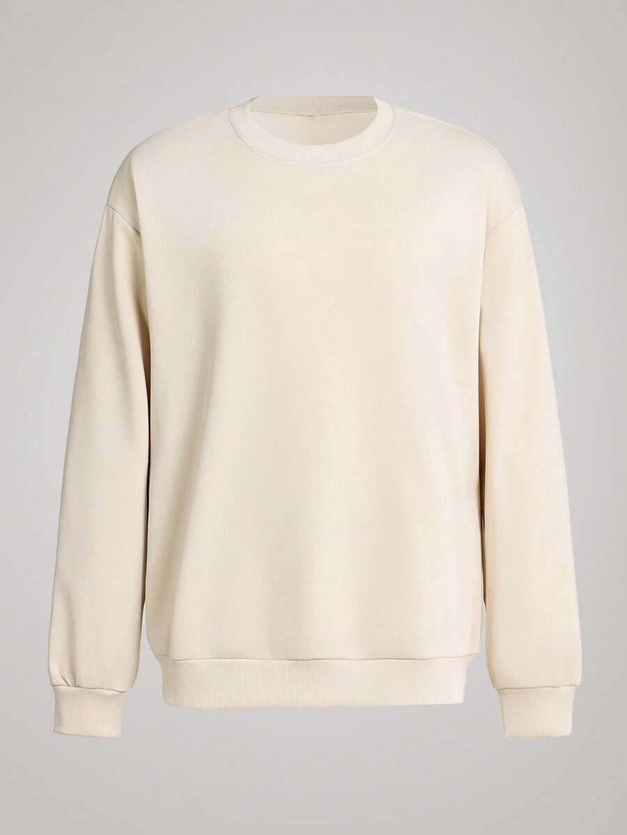 Officeau Men's Solid Color Pullover Sweatshirt, Spring & Autumn, Old Money Spring To Summer - Apricot - View 1