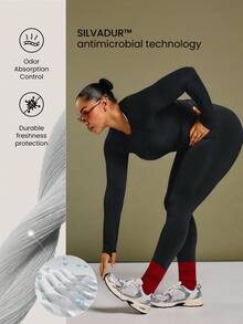 GLOWMODE 無縫貼身長袖上衣，臀部長度抑汗、抗菌、透氣、輕盈夏季壓縮襯衫