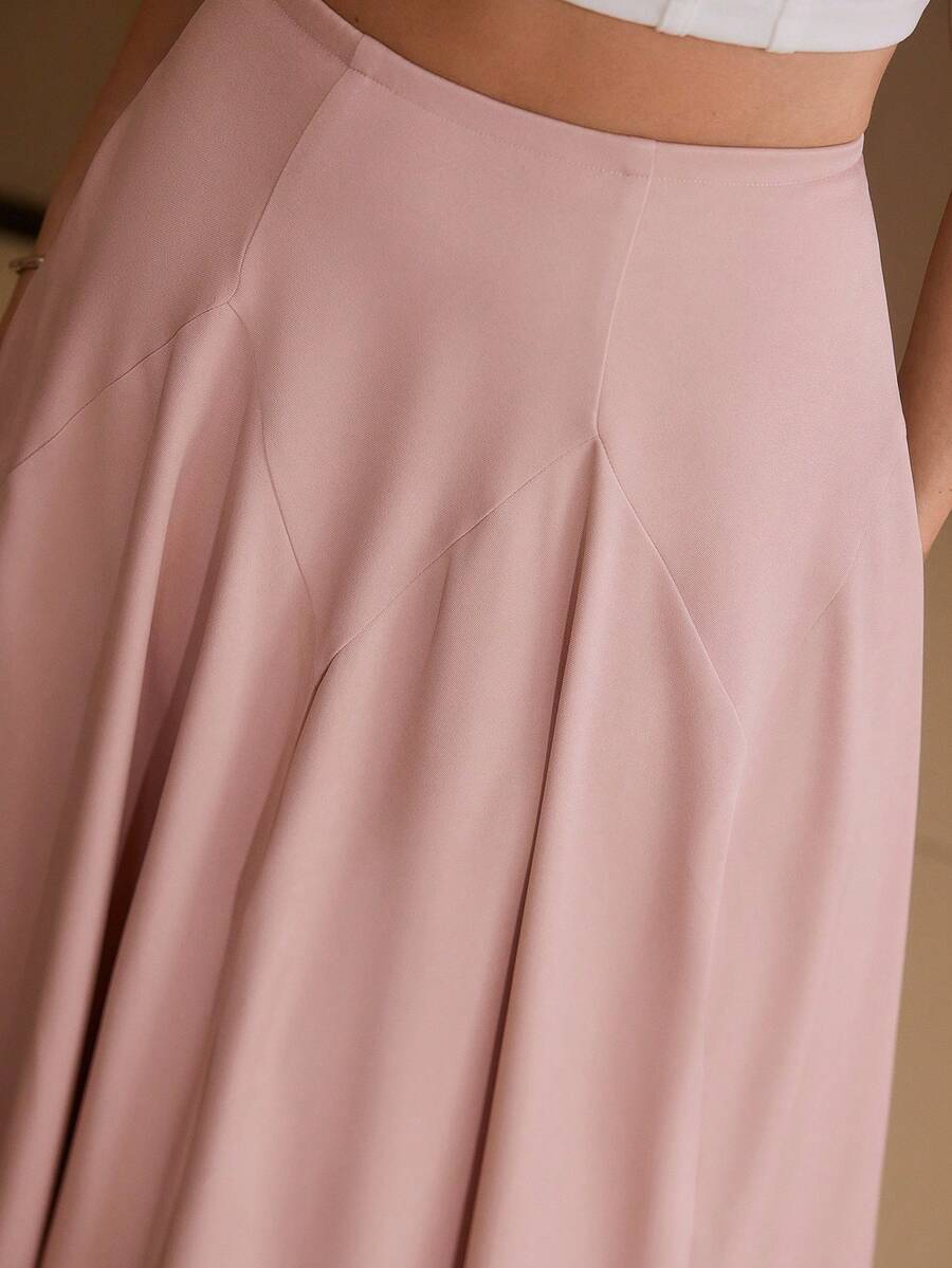 PREMIUM WOMEN'S SOLID COLOR GATHERED A-LINE SKIRT - Pink - View 2