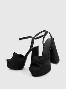 CUCCOO LuxiPop 女士时尚优雅防水厚底高跟凉鞋 - 黑色 - 查看 6