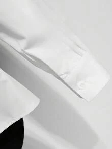 GlowEve CURVE 大码优雅拼色长袖不对称下摆衬衫 - 黑與白 - 查看 3