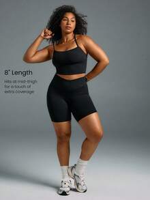 GLOWMODE 8" FeatherFit™ Crossover Biker Shorts Cycling Running Gym Workout - Black - View 5