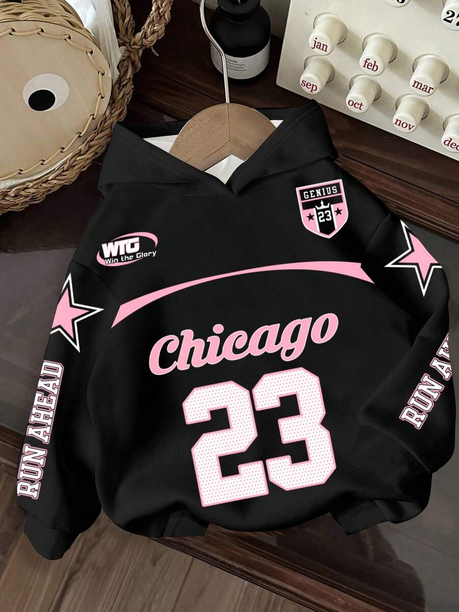 Slaydiva Vêtements d'automne pour femmes/Vêtements d'hiver pour femmes/Vêtements Y2K/Streetwear/Rentrée scolaire/Casual Street/Adapté pour le hip-hop/Sweat-shirt-shirt imprimé casual de rue pour femmes/Adapté pour le hip-hop/Chicago N°23 Graphique