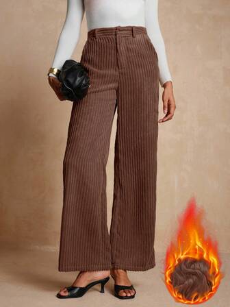 Vesra Pantalones de pierna ancha para mujer con bolsillos laterales, hechos de tela de pana