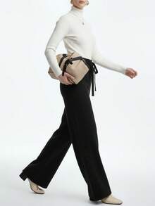 Aalyst Women's Solid Color Waist Tie Wide Leg Loose Casual Knit Pants