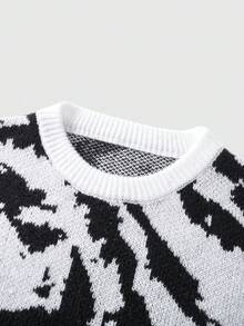 ROMWE MEN Goth Men's Jacquard Knit Sweater, Loose Fit - Black - View 3