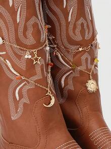 ROMWE Fairycore 2 mặt dây chuyền pha lê hình ngôi sao và mặt trăng nhiều màu phong cách Bohemian trang trí giày/bốt, thích hợp để trang trí giày bốt cao, kiểu giày bốt nâng cao, quà tặng cho lễ Ramadan/sinh nhật/ngày lễ - Vàng - Xem 8