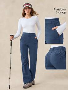 OutZeal 女式无 PFC 防水弹力尼龙可调节编织腰带喇叭裤户外徒步露营裤 - 藍色 - 查看 3