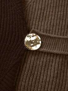 Franclia 新款优雅高端撞色拼接针织女式开衫毛衣，秋冬棕色开衫女式开衫棕色毛衣女式毛衣女士冬季服装毛衣 - 棕色 - 查看 5