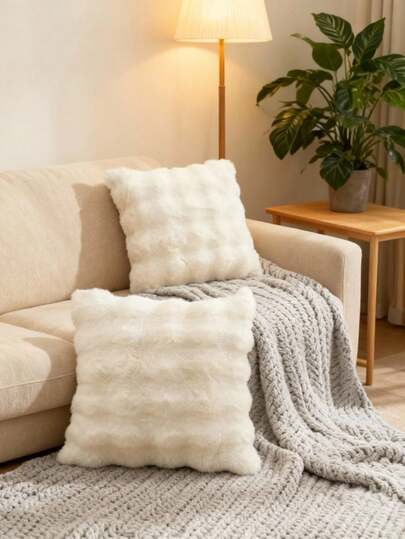 Cirelle 1pc Luxurious Faux Rabbit Fur Tuscany Pillow Cover, Without Pillow Insert, Plush Fluffy Home Decorative Cushion Cover For Living Room Sofa, Bedroom Headboard, Oversized Throw Pillow