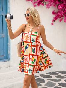 Vivid Eden 女士海鲜印花无袖连衣裙 - 紅色 - 查看 7