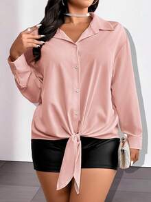 SHEIN Clasi Camisa de unicolor casual y versátil de talla grande - Rosa - Ver 7