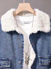 SHEIN Explorewe TWEEN BOYS 2-Piece Set: Denim Jacket With Fleece Collar & Cuffs, Paired With Relaxed Straight Leg Denim Jeans, Fashionable Streetwear Style Outfit For Boys Boy Jeans Sets 2 Piece Denim Set - Medium Wash - View 6