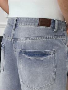 ESTAVOR Men's Animal Embroidery Pocket Wide Leg Loose Casual Jeans - Blue - View 6